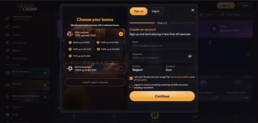 Promotion de bonus de bienvenue de Mad money casino jusqu’à 7 500 €
