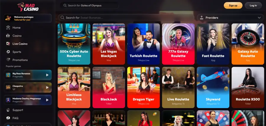 Titres Megaways de Mad slots casino, dont Madame Destiny et The Dog House